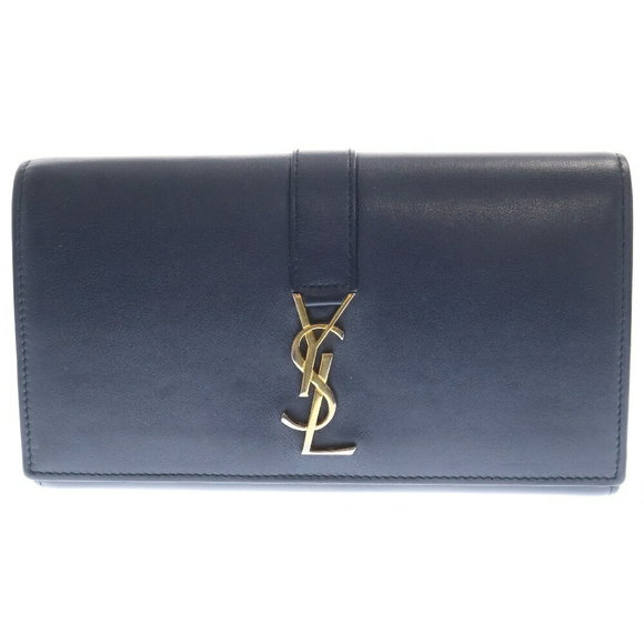 SAINT LAURENT PARIS Flap Wallet Bifold Leather Long Navy Blue - Picture 1 of 5